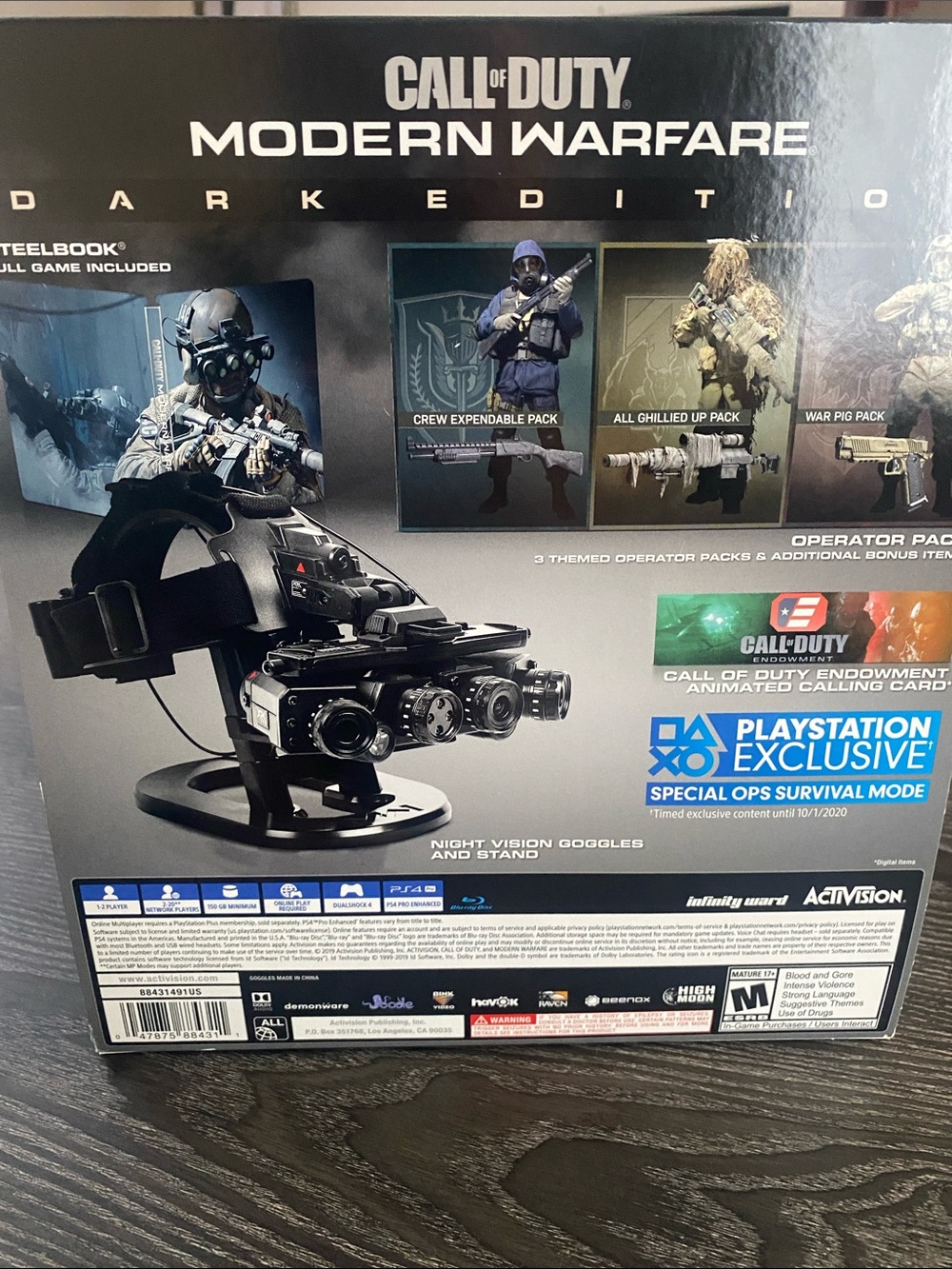 Call of Duty Modern Warfare 2019 Dark Edition Night Vision Goggles and Steel boo